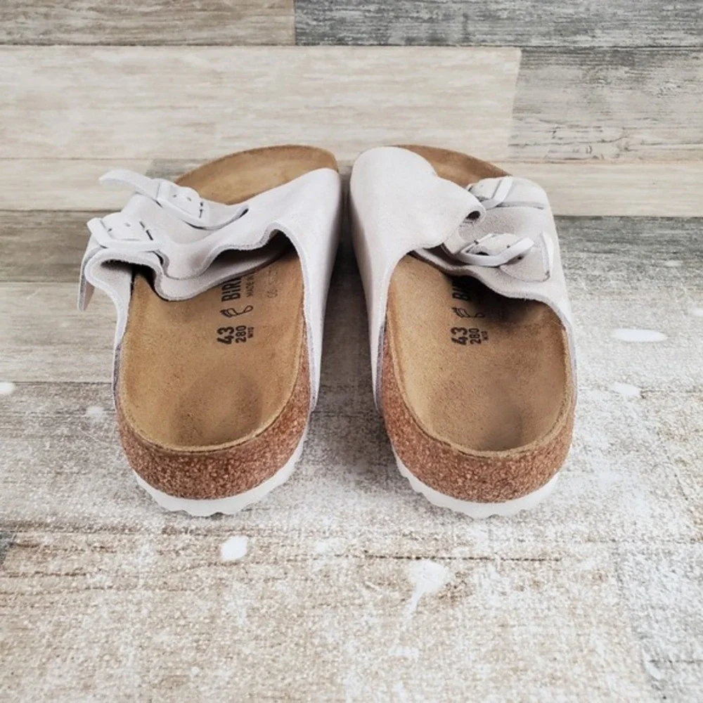 Birkenstock Zurich Slide Sandals Mens 10 Antique White Suede‎ Leather Adjustable